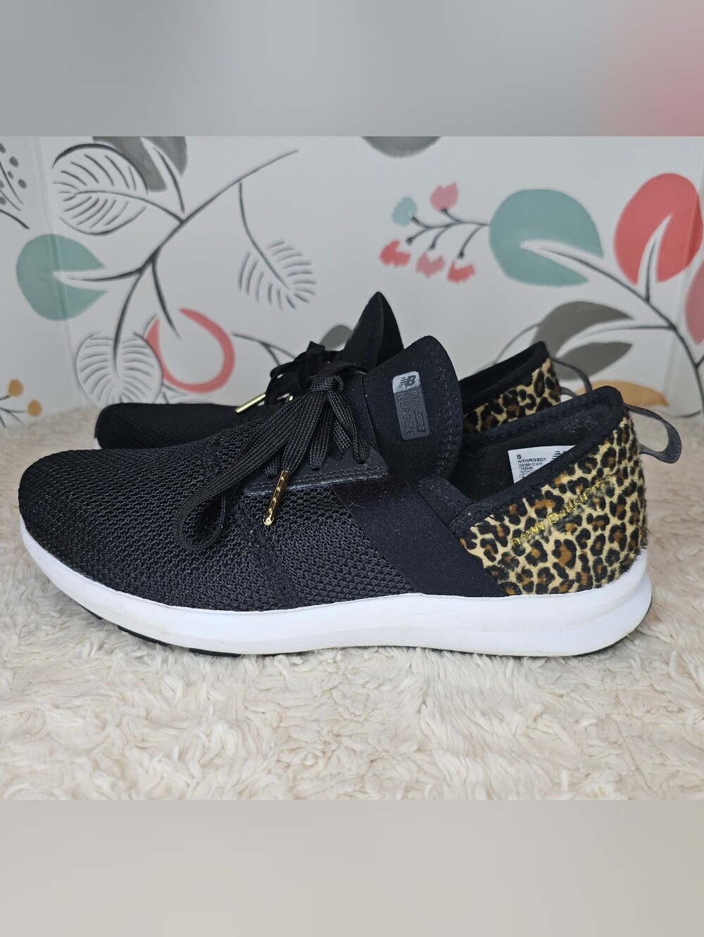 New Balance Women’s Black Leopard-Accent Slip-On Walking Sneakers Size 9